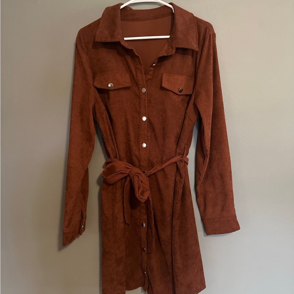Brown Suede Button-Up Dress